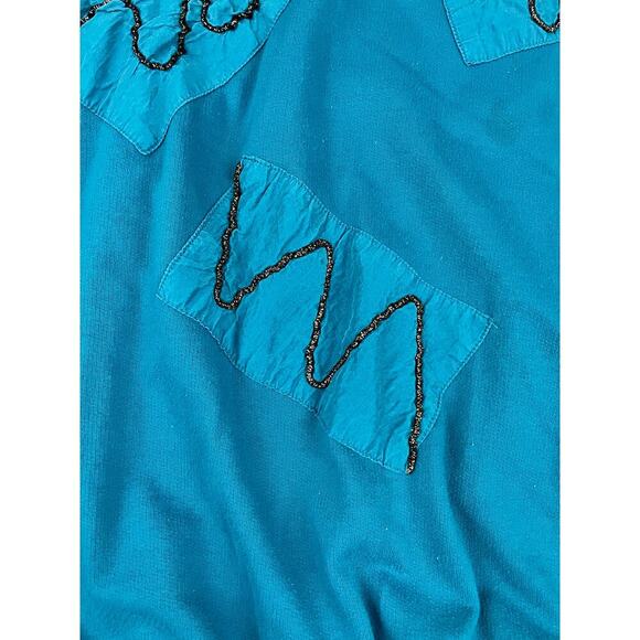VTG Pullover Sweater MEDIUM Blue Satin Patches Sweatshirt CA Sport Women's - Picture 12 of 13